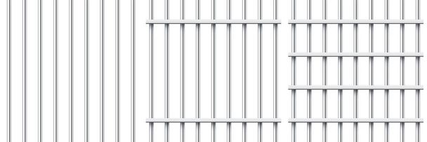 Реалистичные металлические тюремные решетки изолированы на белом фоне. Тюремная клетка, тюремный железный забор. Маскировка криминального прошлого. Креативная векторная иллюстрация - Вектор,изображение