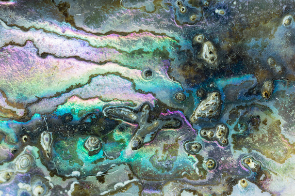 Motif de texture naturelle de nacre nacre face interne de Paua, Perlemoen ou coquille d'ormeau macro fond abstrait - Photo, image