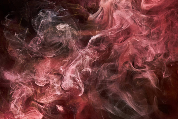 Red black ink abstract background. Acrylic paint backdrop for perfume, hookah, cosmetics. Mysterious smoke clouds, colorful fog - Фото, изображение