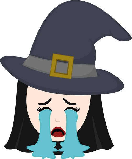 векторная иллюстрация лица мультяшной ведьмы плачущей безутешно - Вектор,изображение