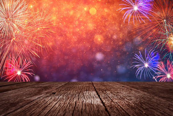 Celebration Table With Fireworks colorful celebration background - Photo, Image