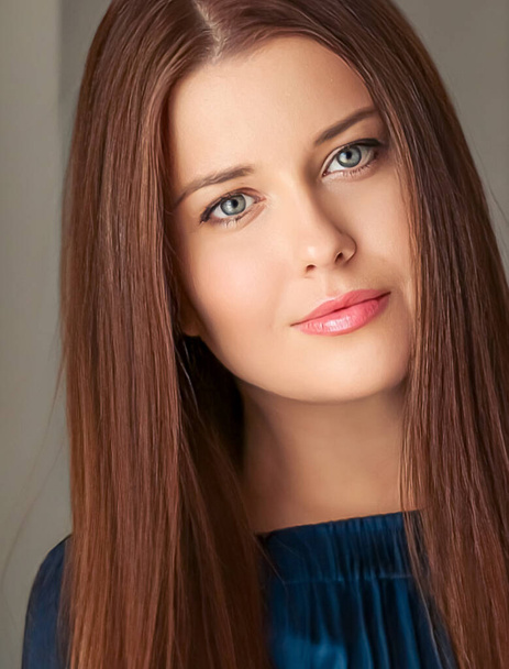 Beauty and femininity, beautiful woman with long hairstyle, natural portrait closeup - 写真・画像