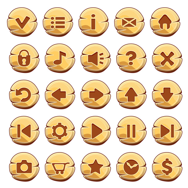 Set of gold round buttons, vector game icons - Vektör, Görsel