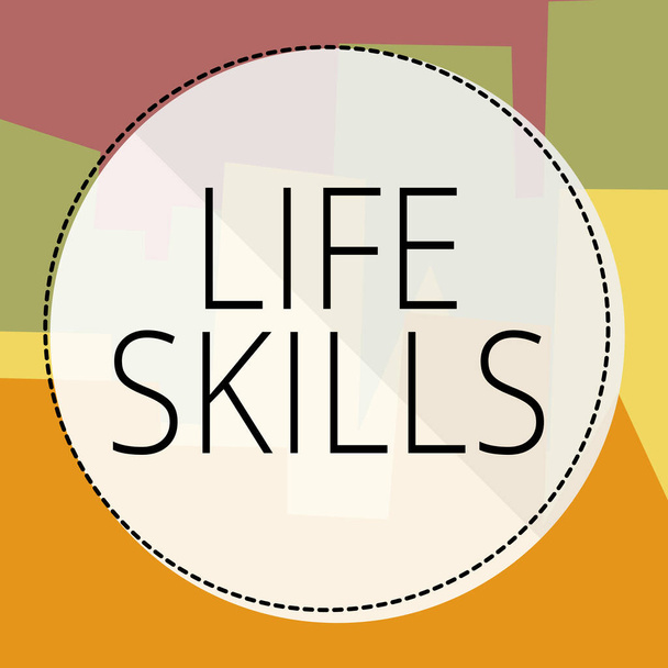 Tekst bijschrift presenteren Life Skills, Business overzicht dat nodig of wenselijk is volledige deelname aan het dagelijks leven - Foto, afbeelding