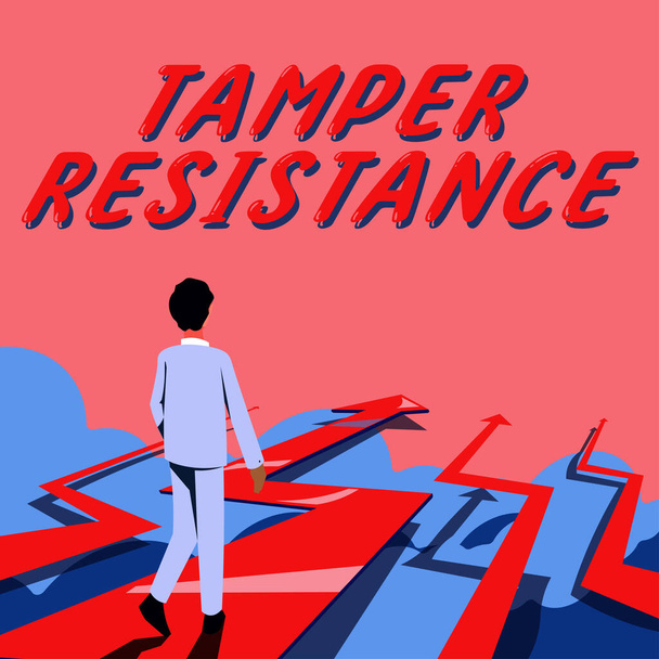 Tekst bijschrift presenteren Tamper Resistance, Business showcase resilent aan fysieke schade, bedreigingen, intimidatie, of corrupte overtuiging - Foto, afbeelding