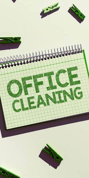 Escrita exibindo texto Limpeza de escritórios, ideia de negócio a ação ou processo de limpeza do interior do prédio de escritórios - Foto, Imagem
