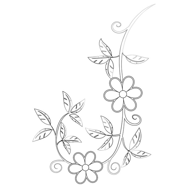 Flowers drawing with line art isolated on white background. Vector illustration - Vetor, Imagem