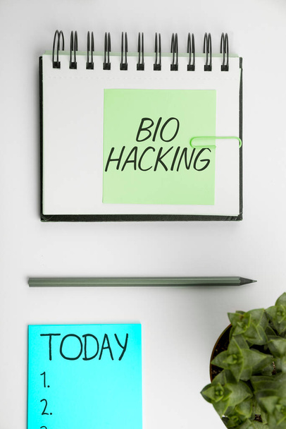 Fogalmi felirat Bio Hacking, Fogalmi fotó kiaknázása genetikai anyag kísérletileg tekintet nélkül etikai normák - Fotó, kép