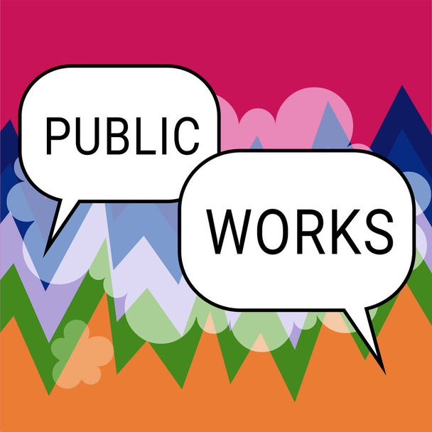 Tekst met inspiratie Public Works, Business approach Beschrijft het bekijken van een evenement in een publiek publiek - Foto, afbeelding