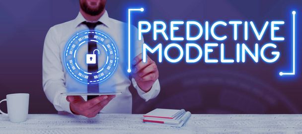 Handschreibzeichen Predictive Modeling, Word für Wartungsstrategien, die durch Predictive Analytics angetrieben werden - Foto, Bild