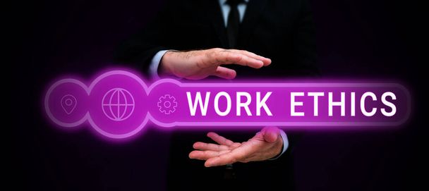 Affichage conceptuel Éthique du travail, concept d'entreprise Un ensemble de valeurs axées sur l'importance de faire du travail - Photo, image