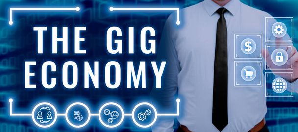 Text schreiben Die Gig Economy, Internet-Konzept Markt der kurzfristigen Verträge Freiberufler Zeitarbeit - Foto, Bild