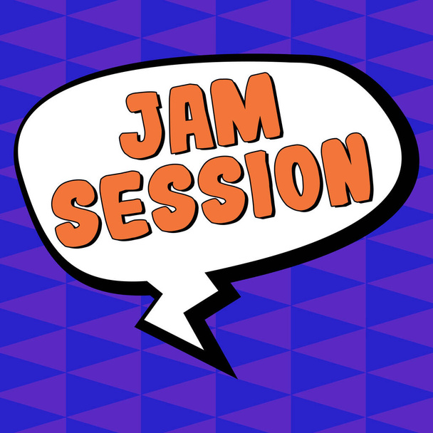 Вдохновение, показывающее знак Jam Session, концептуальное фото импровизированное выступление группы музыкантов - Фото, изображение