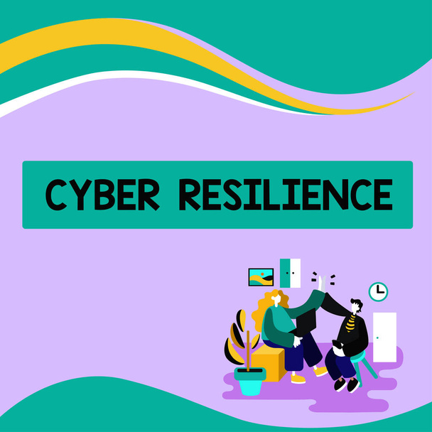Konzeptionelle Darstellung Cyber Resilienz, Business Overview Maß dafür, wie gut ein Unternehmen einen Cyberangriff bewältigen kann - Foto, Bild