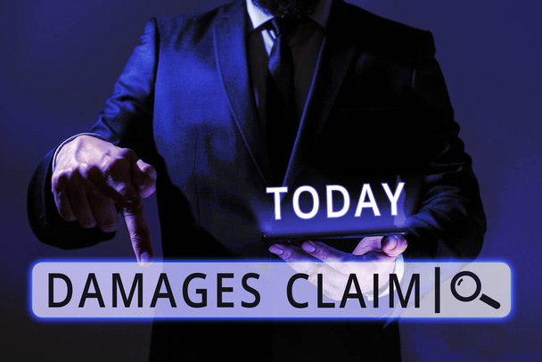 Hand writing sign Damages Claim, Επιχειρηματική έννοια Ζήτηση Αποζημίωση Litigate Ασφαλιστικό κοστούμι αρχείου - Φωτογραφία, εικόνα