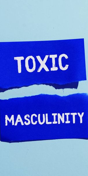 Szöveg felirat bemutató toxikus férfiasság, üzleti kirakat leírja szűk elnyomó típusú ötletek a férfi nemi szerep - Fotó, kép