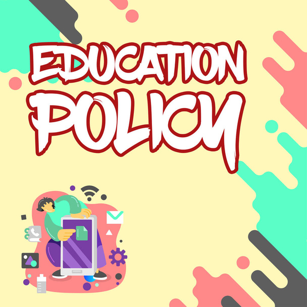 Sign displaying Education Policy, Concept meaning field of study that deals with methods of teaching and learning - Фото, зображення