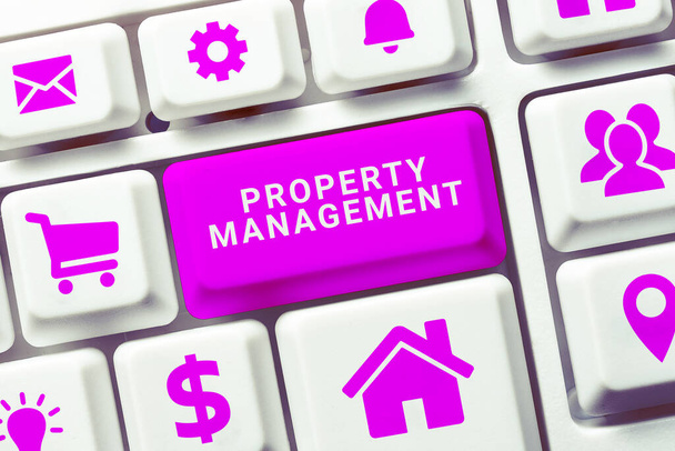 Tekst met inspiratie Property Management, Word Written on Overseeing of Real Estate Bewaarde waarde waarde van Faciliteit - Foto, afbeelding