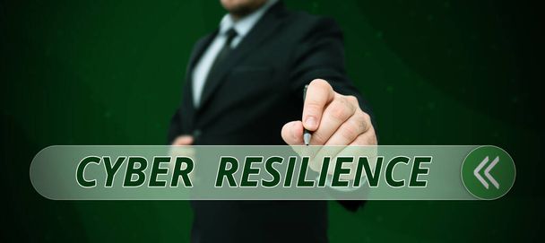 Käsiala teksti Cyber Resilience, Business yleiskatsaus toimenpide, kuinka hyvin yritys voi hallita verkkohyökkäys - Valokuva, kuva