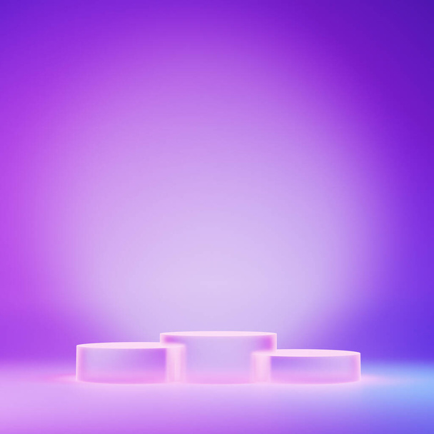 Violet bacground en transparant ronde podium voor product packshot - Foto, afbeelding