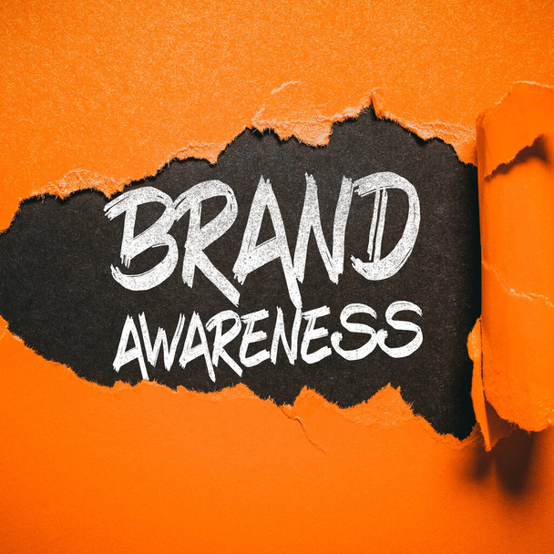 Texto que muestra inspiración Brand Awareness, Internet Concept name identifica un bien vendedor como distinto de los de otro vendedor - Foto, imagen