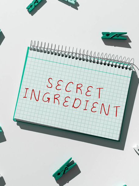 Текст почерка Secret Ingredient, Word Written on special technique or materials used by a company in manufacturing its products - Фото, изображение