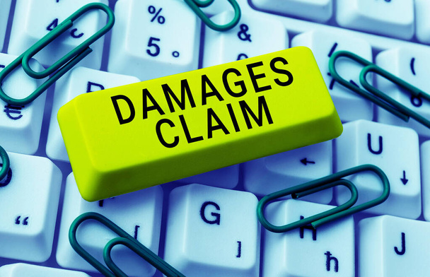 Indicación conceptual Demanda de daños, Enfoque empresarial Demanda Compensación Litigate Insurance File Suit - Foto, imagen