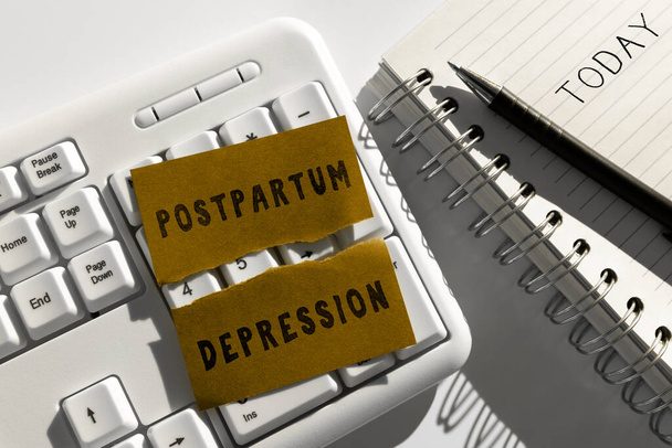Text sign showing Postpartum Depression, Internet Concept a mood disorder involving intense depression after giving birth - Photo, Image
