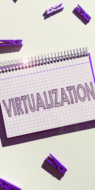 Writing displaying text Virtualization, Word Written on application of virtual environment to computer games - Photo, Image