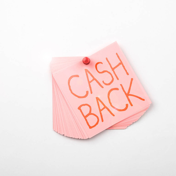 Writing displaying text Cash Back, Business showcase incentive offered buyers certain product whereby they receive cash - Photo, Image