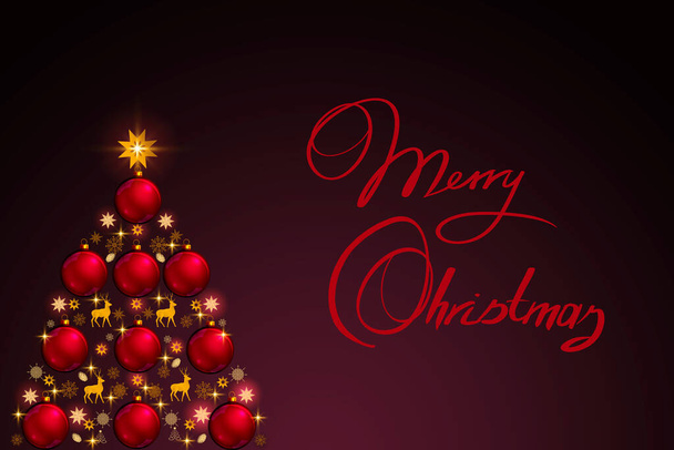 Веселый рождественский фон с красочной елкой, изолированной на красном. - Фото, изображение