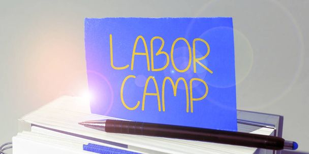 Psaní textu Labor Camp, Koncept znamená trestní kolonii, kde se provádí nucená práce - Fotografie, Obrázek