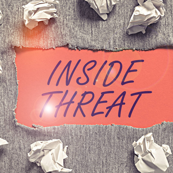 Texte écrit à la main Inside Threat, Business idea Information que seul un initié aurait de l'information réelle - Photo, image
