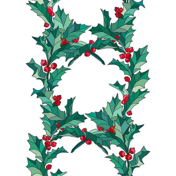 Elegant seamless pattern with holly berry wreaths, design elements. Christmas, new year, winter pattern for invitations, cards, print, gift wrap, manufacturing, textile, fabric, wallpapers - Διάνυσμα, εικόνα
