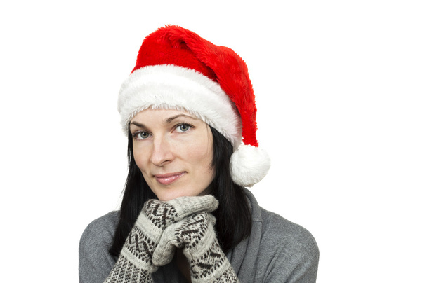 bella donna con cappello di Babbo Natale isolato su bianco
 - Foto, immagini
