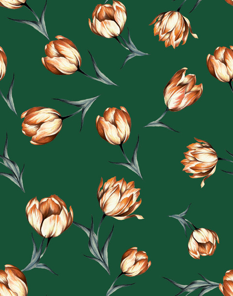 Seamless Floral Design on Colored Background Ready for Textile Prints. - Photo, Image