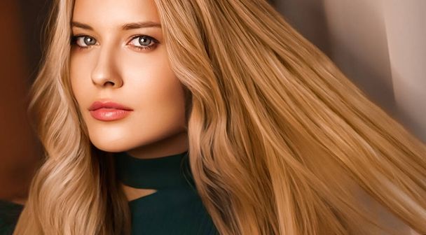 Hairstyle, beauty and hair care, beautiful woman with long healthy hair, blonde model wearing natural makeup, glamour portrait for hair salon and haircare brand - Photo, Image