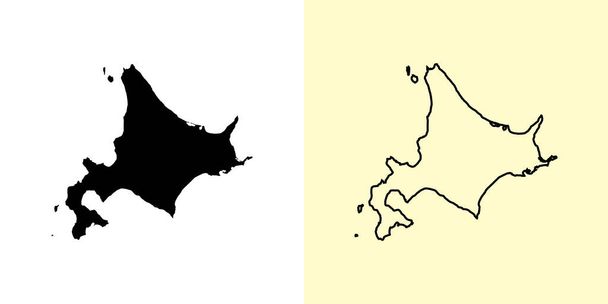 Hokkaido mapa, Japón, Asia. Diseños de mapas rellenos y esquemáticos. Ilustración vectorial - Vector, Imagen