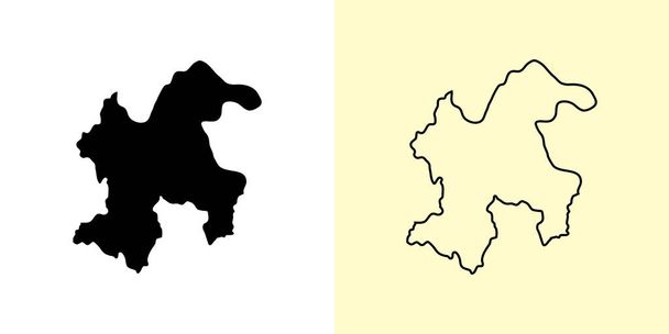 Борская карта, Сербия, Европа. Заполненные и очерченные схемы карт. Векторная иллюстрация - Вектор,изображение