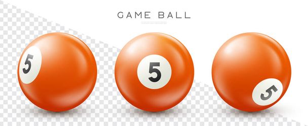Billard, orangefarbene Billardkugel mit der Zahl 5 Snooker- oder Lotteriekugel auf transparentem Hintergrund Vector Illustration - Vektor, Bild