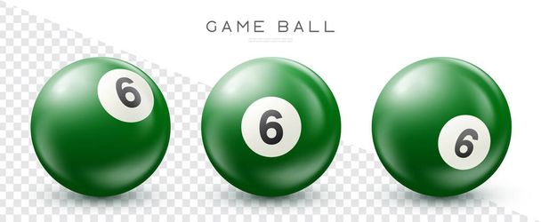 Billiard, green pool ball with number 6 Snooker or lottery ball on transparent background Vector illustration - Vector, Image