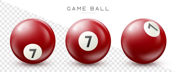 Biljart, rode poolbal met nummer 7 Snooker of loterij bal op transparante achtergrond Vector illustratie - Vector, afbeelding
