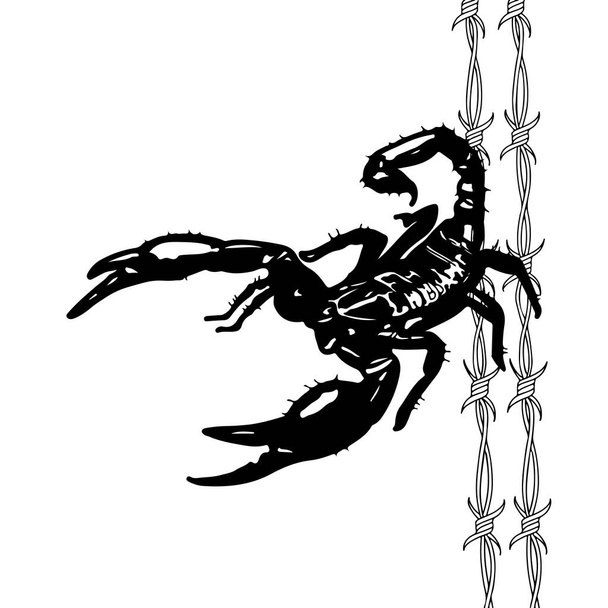 векторная иллюстрация скорпиона с колючей проволокой - Вектор,изображение