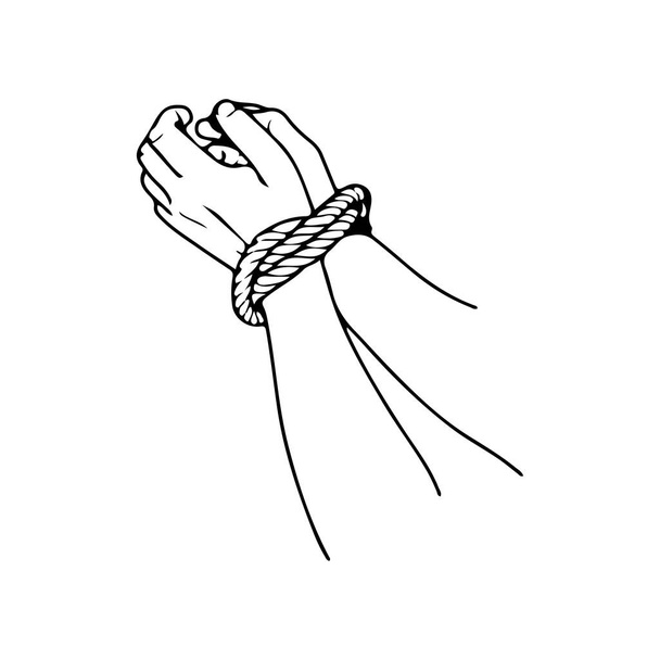 векторная иллюстрация рук, привязанных к веревке - Вектор,изображение