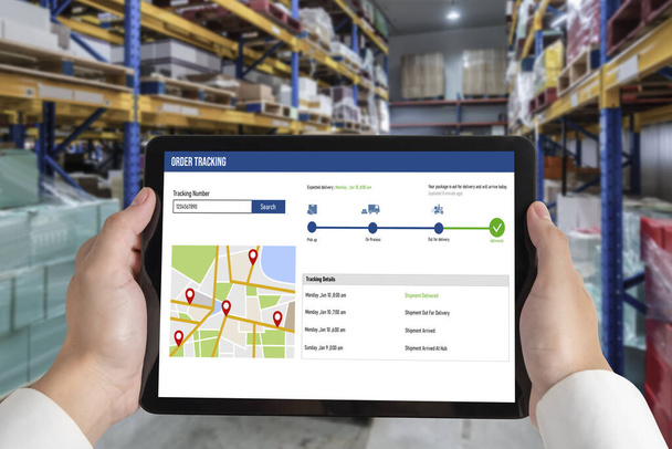Sistema de rastreamento de entrega para e-commerce e negócios on-line modish para transporte e entrega oportuna de mercadorias - Foto, Imagem