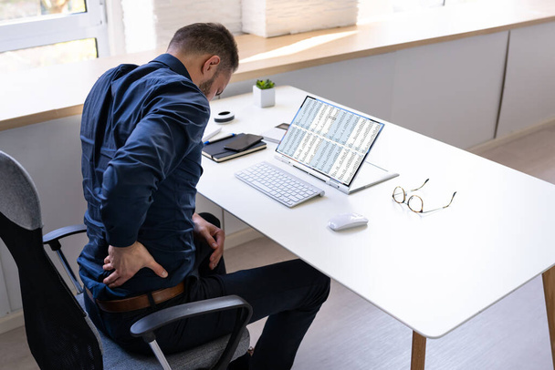 Man With Back Pain. Bad Office Posture - Fotoğraf, Görsel