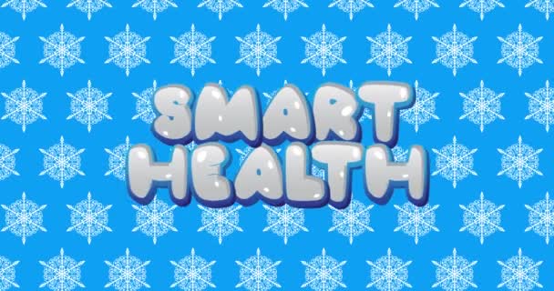 Floco de neve caindo com texto Smart Health no fundo azul. Inverno Cartoon vídeo. Animação de neve sazonal. - Filmagem, Vídeo