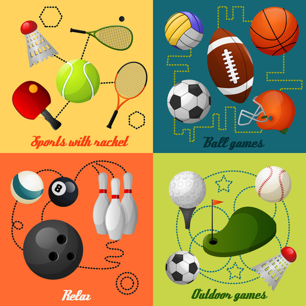 Deportes 4 iconos planos composición
 - Vector, Imagen