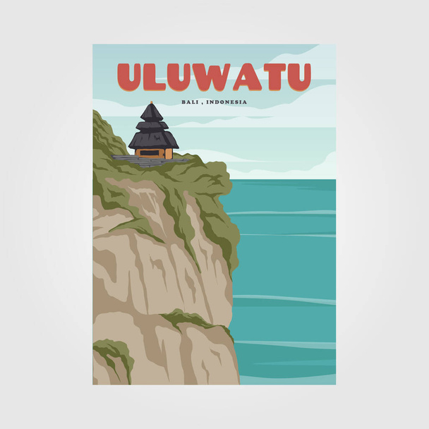 uluwatu bali spiaggia vintage poster illustrazione design, bali tropicale spiaggia sfondo - Vettoriali, immagini