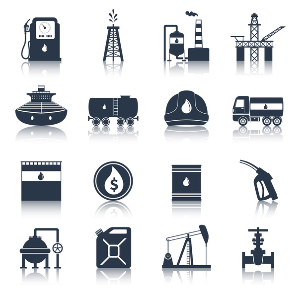 Öljyteollisuuden kuvakkeet Musta
 - Vektori, kuva
